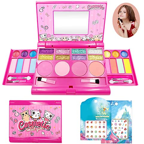 TOPJOWGA Kinderschminke Set Mädchen, Waschbar Makeup Spielzeug, Schminkkoffer Mädchen, Makeup Palette Rollenspiel Spielzeug Prinzessin Kosmetikset, Geschenk Spielzeug Mädchen ab 4 Jahren