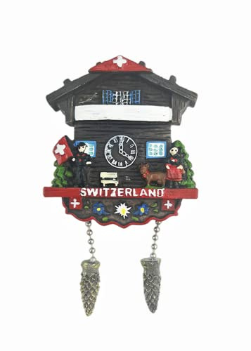 Orologio a cucù Svizzera Calamite Frigorifero, Magnete Frigorifero Souvenir da Viaggio, Decorazione Frigorifero 3D Adesivo Magnetico Dipinto a Mano Artigianato