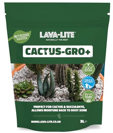 Lava-Lite Cactus Gro+ Free draining Cactus Compost & Succulent Soil Mix, Lightweight Potting Medium for Cacti Bonsai, Aloe, houseplants.100% Natural,pH Neutral