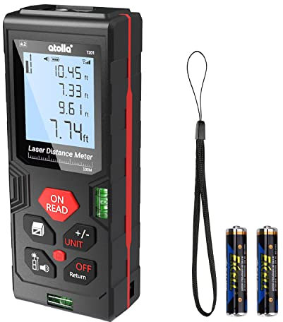 Medidor Láser, atolla Medidor Láser de Distancia hasta 100m / ± 2mm Herramienta Digital de Medición Telémetro con Nivel de Burbuja y Gran Pantalla LCD Retroiluminada y Resistente al Agua IP54