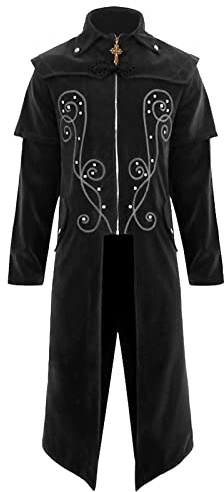 Costume medievale da uomo – Uomo Gotico Steampunk Cappotto Invernale Giacca Cosplay Uomo Gotico Frack Oversized Bottoni Cappotto Windbreaker Vittoriana Uniforme Costumi Per Uomo, Nero , M