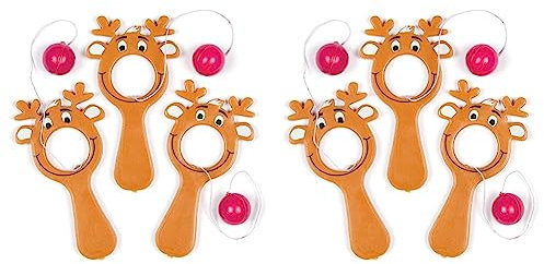 Baker Ross AF834 Mini Reindeer Bat & Ball Games Value Pack — Christmas Novelty Toys for Kids, Perfect Party, Loot, Prize Bag or Stocking Filler (Pack of 10), Assorted