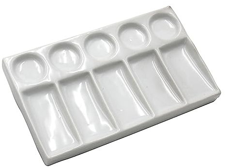 Paintersisters® Porzellan Palette - 10 Mulden für Aquarell 19 x 11 x 2,5 cm - Ölfarben, Acrylfarben Keramik Palette Weißes Keramikmischtablett Malerei Mischpalette