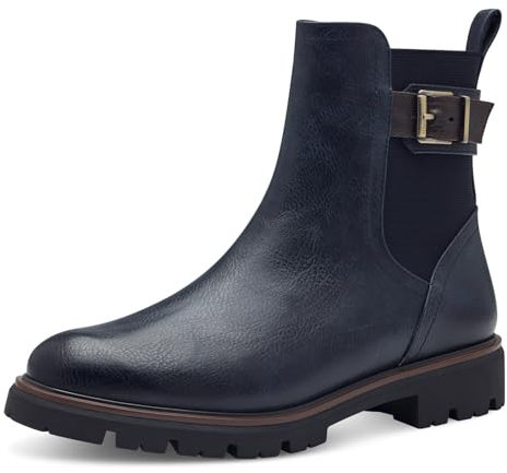 MARCO TOZZI Damen Chelsea Boots Vegan mit Reißverschluss, Blau (Navy Comb), 39 EU
