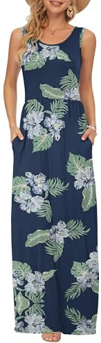 AUSELILY Women's Casual Summer Dress | Year Round wear solid floral print, Casual daily wear, Empire waist, Floor length, Side pockets New