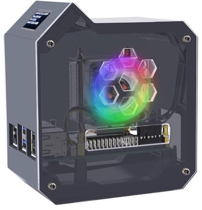 GeeekPi Mini Tower Kit für Raspberry Pi 5: Raspberry Pi 5 Gehäuse mit Ice Tower Cooler, 0.96'' OLED Modul, RGB Lüfter, GPIO 1 bis 2 Erweiterungsboard