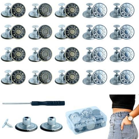 VINEST Hosenknöpfe Zum Stecken, 40 Stück Knöpfe Hosen Enger Machen Ersatz, 17mm Jeans Knopf, Jeansknöpfe Hosenknopf mit Schraubendreher, Abnehmbare Jeans Knöpfe Ohne Nähen für Jeans Kleider Röcke