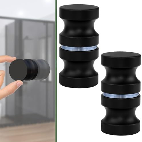 STCRERAG 2 Pezzi Pomelli per Porta Doccia, Pomello per Porta a Doppio Pulsante, Maniglia per Porta in Vetro in Lega di Alluminio, Maniglia di Ricambio Rotonda per Porte in Vetro/Doccia/Ufficio (Nero)
