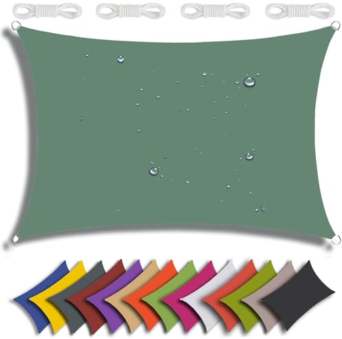 QIAQ Sonnensegel Wasserdicht Rechteckig Sonnenschutz Wasserabweisend Premium Polyester Mit UV Schutz Für Balkon Garten Terrasse (4x5m,Dunkelgrün)