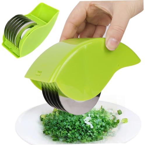 Rodillo de hierbas con 6 cuchillas manual de acero inoxidable PP cortador de hierbas afilado desmontable para cilantro cebolleta perejil