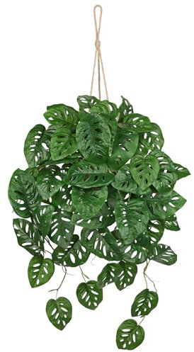 Large Fake Hanging Plants in Black Pot, 27.6 Faux Hanging Monstera Albo