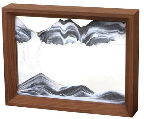 AzureLeap Pittura di Sabbia che Scorre Quadro 3D Sabbia Dinamica Paesaggio Marino, Decorazioni per Casa e Ufficio Giocattolo da Scrivania per Adulti Cornice in Legno [Nero-8]