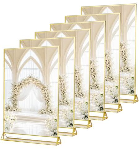 SAN LIKE Cornice per foto A4 in oro, 6 pezzi Trasparenti portacarte da tavolo in acrilico, Cornice dorata doppia faccia, Espositore in stile cavalletto per numeri da tavolo di nozze, banchetti
