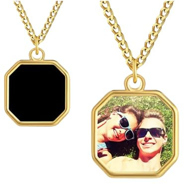 Personalised Photo Necklace with Engraved Text Custom Heat Activated Necklace with Hidden Picture for Women and Men Gifts for New Year Valentine's Day Anniversary Birthday Fathers Day