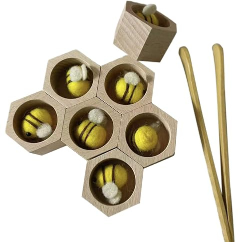 Veesper Jeu de Coordination à la Main Hive Board Coordination Toddler avec 7 Ruches et 7 Abeilles Game éducative Wood Hive pour Le Travail d'équipe et Le développement des compétences sociales