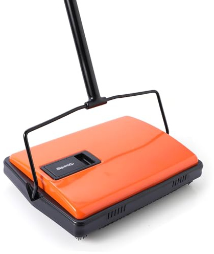 CLEANHOME Manual Carpet Sweeper for Pet Hair - Rotating Brush Floor Sweeper, Lightweight Push Broom for Classroom Rugs, Non-Electric Lint & Crumb Cleaner, Easy-Dump Dustbin, No Batteries Needed
