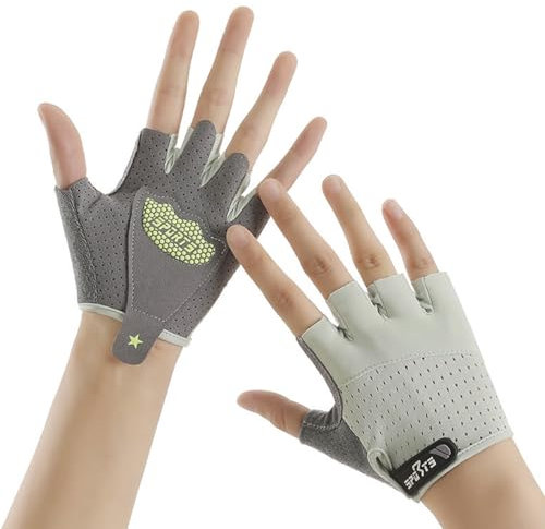 JIAHG Guanti senza dita per bambini, per sport, mezze dita, guanti da ciclismo, estivi, sportivi, per guida, fitness, attività all'aria aperta, moto (verde, uno)