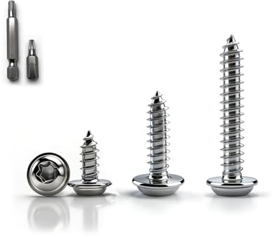 100 viti autofilettanti in acciaio inox M4 x 16 mm, viti a testa bombata per legno, viti autofilettanti con disco, con punta per cacciavite, filettatura completa