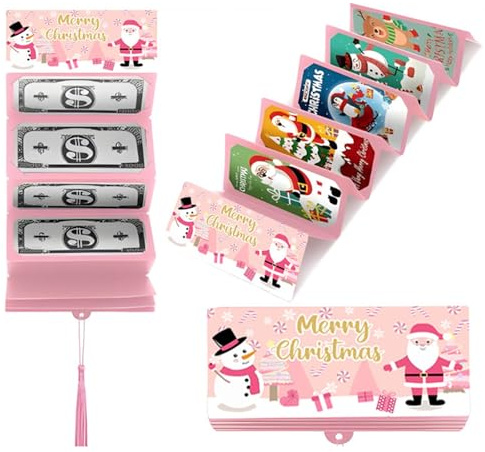 FOSDICK 2 st jul pengar kuvert, jul pengar presentkuvert, kreativa julkort för att ge bort pengar, julkort, kontantkort, vikbara julkort för sedlar, rosa