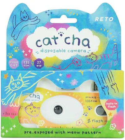 Reto Color Cat'cha 400 - Fotocamera a pellicola usa e getta 27EXP, ISO400, pellicola negativa a colori, senza messa a fuoco, facile da usare, flash integrato, monouso (pellicola e batteria inclusi)
