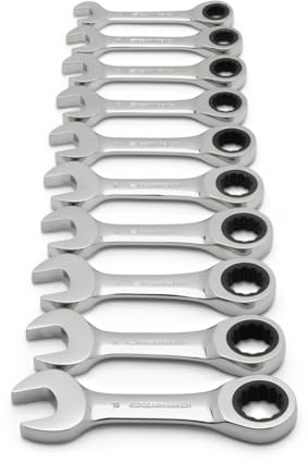 GearWrench 9520D 72-Tooth 12 Point Stubby Ratcheting Combination Metric Wrench Set, 10 Piece