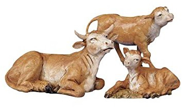 Fontanini by Roman Inc., Ox Family, 5 Animals Collection, Nativity Figure and Accessories, Hand Sculpted and Painted