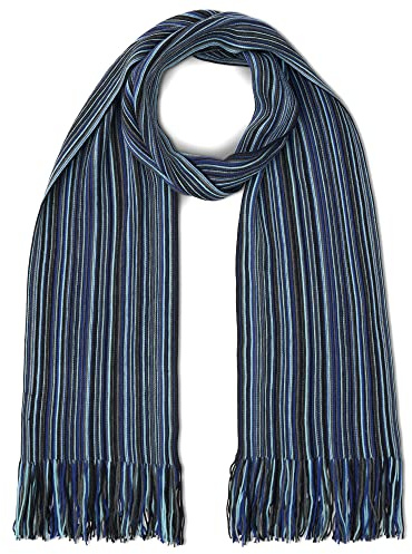 LOVARZI Mens Wool Scarf Striped - Navy, Blue and Grey - Lambswool Winter Scarfs for Men - Extra Fine Quality Striped Men's Scarves - Soft and Warm Scarves
