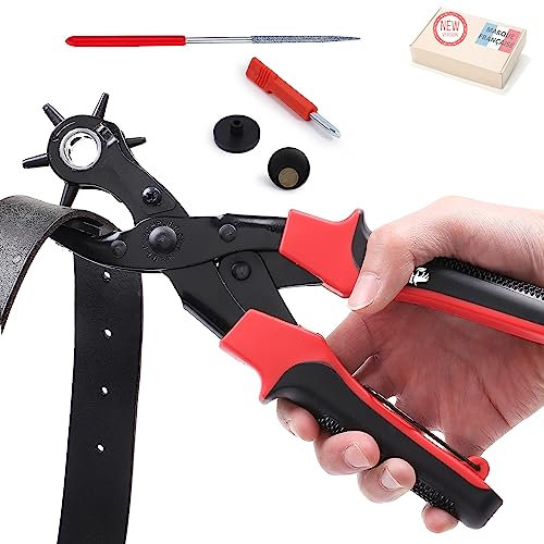 Pince Perforatrice Cuir - Pince Revolver - 6 Tailles (2 à 4,5 mm), Acier au Manganèse, Réglable - Ceinture, Sac, Bracelet Montre