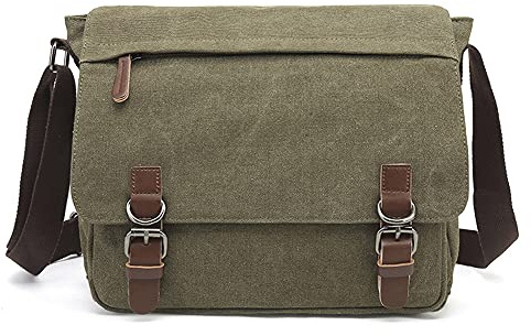 Sechunk Canvas Vintage Messenger Bag Shoulder bag Leather Cross body bag Large Travel Crossbody bags for men women 13inch Laptop