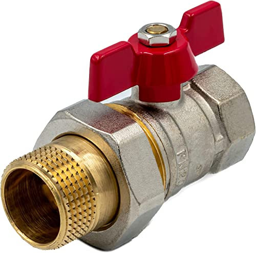Kugelhahn 3/4 Zoll IG - Absperrventil aus vernickeltem Messing mit PTFE-Dichtung - Absperrhahn mit Verschraubungen und Flügelgriff - Wasserhahn Sicher für Trinkwasser