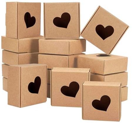 50 Pack Brown Kraft Paper Boxes Material Kraftpapierkarton Mit Durchsichtigen Herzförmigem Fenstern, Wiederverwendbar Papier Faltschachteln Plätzchenschachteln Schmuckschachteln, Kraftpapierboxen