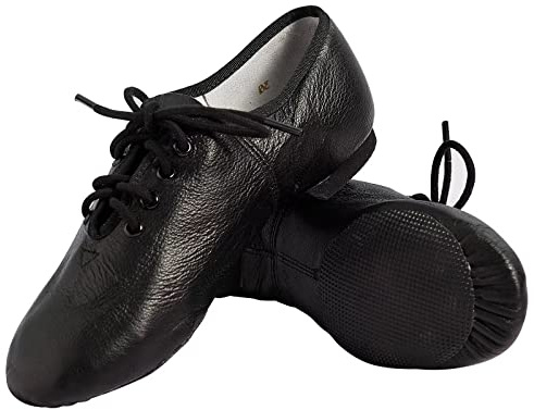 s.lemon Scarpe Jazz,Pelle Suola Divisa Stringata Scarpe Danza Jazz per Uomo Donna Nero 35