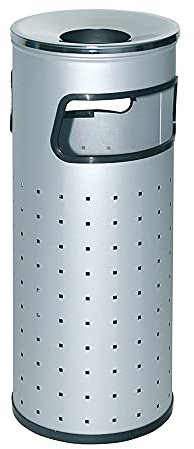 OFITURIA® Cenicero Papelera de Pie y Pared para Exterior Metálico 33 litros Color Plata Perforado Tapa Cromada