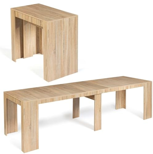 IDMarket - Table Console Extensible Orlando 14 Personnes 300 cm Bois façon hêtre