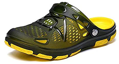 Mens Clogs Garden Shoes Breathable Beach Kitchen Hospital Sandals Slip-on Summer Slippers Lightweight Blue Yellow 44 EU (9 UK)