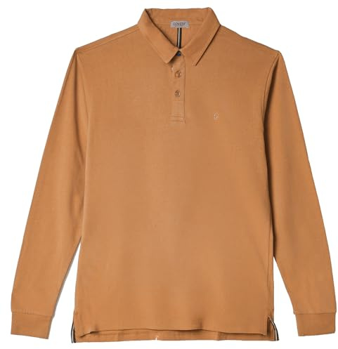 Coveri Camiseta Polo Hombre Manga Larga Deportiva Cálido Algodón Felpa Jersey Azul, Tabaco, 3XL