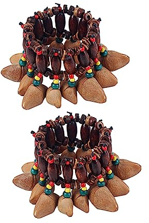 Hoement 2 Piezas Campanilla De Cáscara De Nuez Africana Campana De Nuez Tribal Africana Africano Brazaletes De Nuez Muñeca De Baile Adorno De Campana De Muñeca Instrumento Único Madera