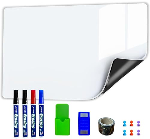 WEINIDASI Pizarra Blanca Magnética, Pizarra Blanca Adhesiva con Nueva Tecnología Resistente a las Manchas, para Dibujo de Niños, Escuela,Oficina, Hogar, Incluye Esponja y 4 Bolígrafos de Agua