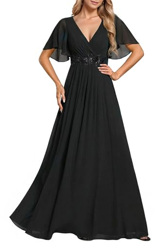 Ever-Pretty Women's Chiffon V Neck Short Sleeves Appliques Formal Evening Dresses Bridesmaid 01960