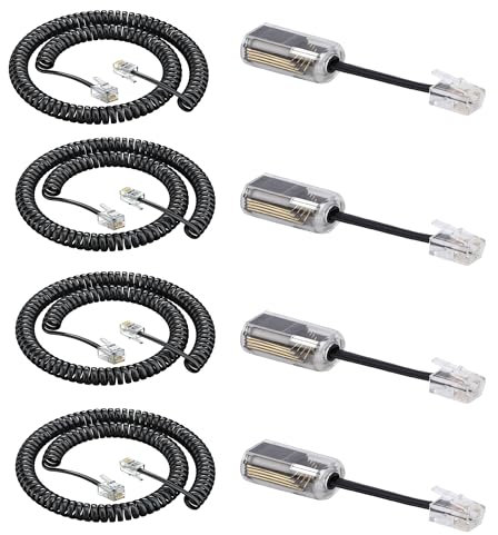 Ubramac RJ9 4P4C Telephone Cord,Telephone Cord Detangler, 4Pack 8Ft Uncoiled / 1.4Ft Coiled Telephone Handset Cord with 4 Pack 360 Degree Rotating Landline Cable Detangler Swivel Cord Untangler