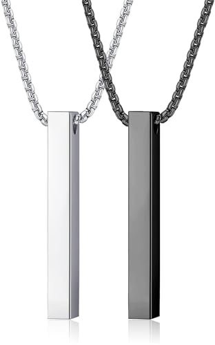 JeweBella 2 Stück Edelstahl Halskette Herren Schwarz Silber Box Kette mit Anhänger Quader Halskette Bar Anhänger Halskette 55CM Kette für Herren Männer Damen Pärchen Kette Schmuck Geschenk