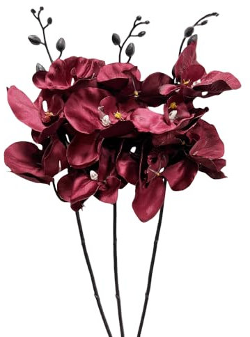 Corkwaw 3Pcs Artificial Fake Flowers Butterfly Orchid, Silk Plant Real Touch phalaenopsis is Used in Offices, Dining Table Centers, Weddings, Home Decoration(Red)