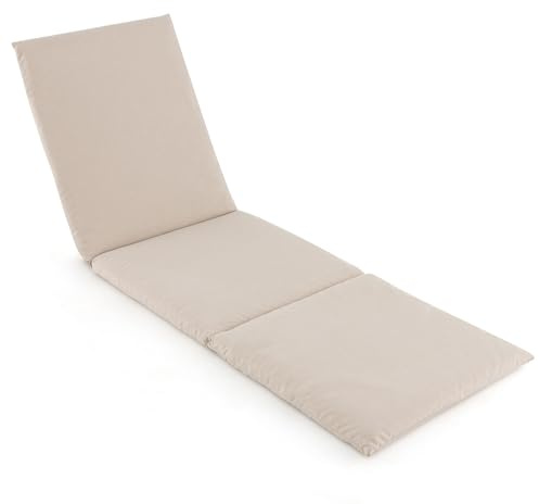 GOPLUS Coussin de Chaise Longue Exterieur 182x59CM, Rembourré, Sangles de Fixation à Crochets et Boucles, pour Lit de Camp, Coussin Transat Bain de Soleil pour Voyage, Camping, Vacances (Beige)