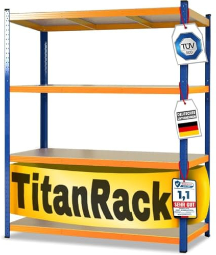 KARAT Schwerlastregal XXL, blau-orange 200 x 150 x 80 cm, Lagerregal für Garage, Keller und Werkstatt - Steckregal, Weitspannregal, Kellerregal, Werkstattregal (TitanRack Big)