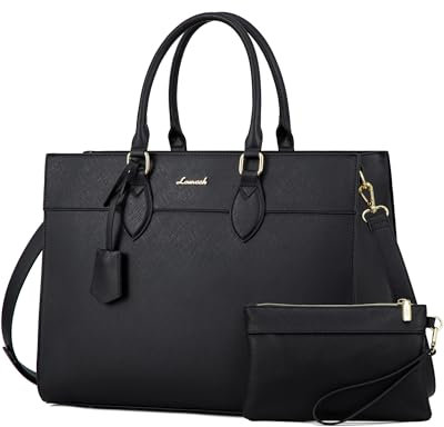 LOVEVOOK Laptoptasche Damen 15,6 Zoll, Groß Arbeitstasche Handtasche Schultertasche Wasserdicht PU Leder Shopper Tasche Aktentasche Lehrertasche Umhängetasche für Business Arbeit Uni Schule，Schwarz