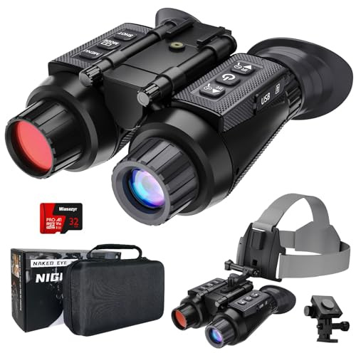 SUZLAZYR Nattvisionsglasögon huvudmonterad, 4K UHD-video och 36 MP bild nattvisionskikare, 1312 FT digital infraröd visning för vuxna, 8 x digital zoom, inkluderar 32 GB SD-kort