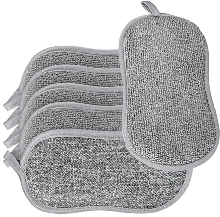 6 Estropajos Cocina Reutilizables de Doble Cara – Estropajo de Microfibra Lavable para Fregar Vajillas, Ollas y Superficies, Ideal para Cocina y Baño (Gris)