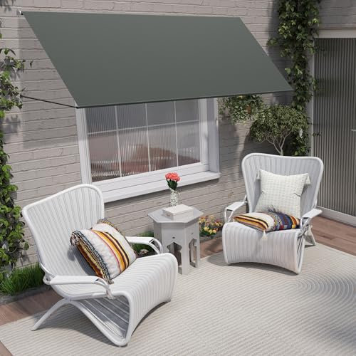 Aufun Markise Fallarmmarkise Sonnenschutz Einziehbar, Sonnenmarkise Fenstermarkise Balkonmarkise mit Kordel und Aluminium Stützstange für Terrasse Balkon Garten,Anthrazit 150x145cm