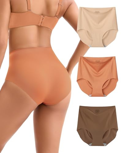 INNERSY Bragas sin Costuras Mujer Altas Braguita Invisible Ligero Pack de 3 | Culotte Cintura Alta Elástico, Ropa Interior Cobertura Total, Slip Secado Rápido y Fácil Cuidado, Entrepierna 100% Algodón