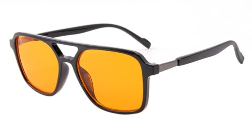 OKH Gafas con Filtro de Luz Azul 99% Retro para Hombre y Mujer – Ideales para Ordenador, TV y Móvil, Antifatiga Antirreflejo (Naranja-99%-Negro)